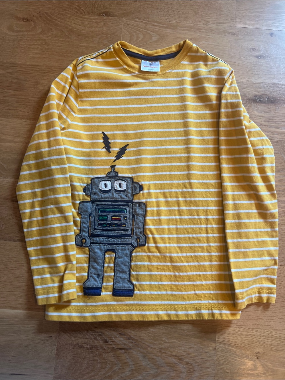 Hanna Andersson Striped Long-Sleeve Tee with Robot Appliqué - Size 10